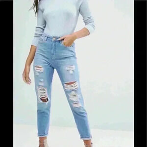 River Island women’s high rise mom jeans 10R distressed NWT pants slouchy ripped